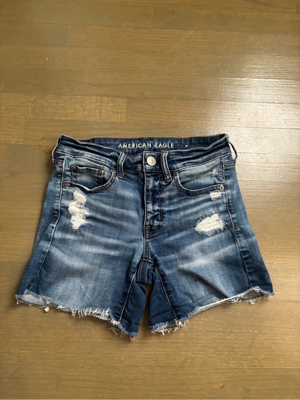 American Eagle Outfitters Distressed Dark Blue Denim Cutoff Shorts